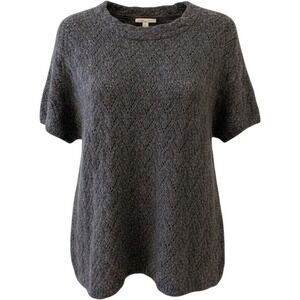 Coldwater Creek Womens 1X Plus Charcoal Grey Pointelle Chevron Knit Sweater Top